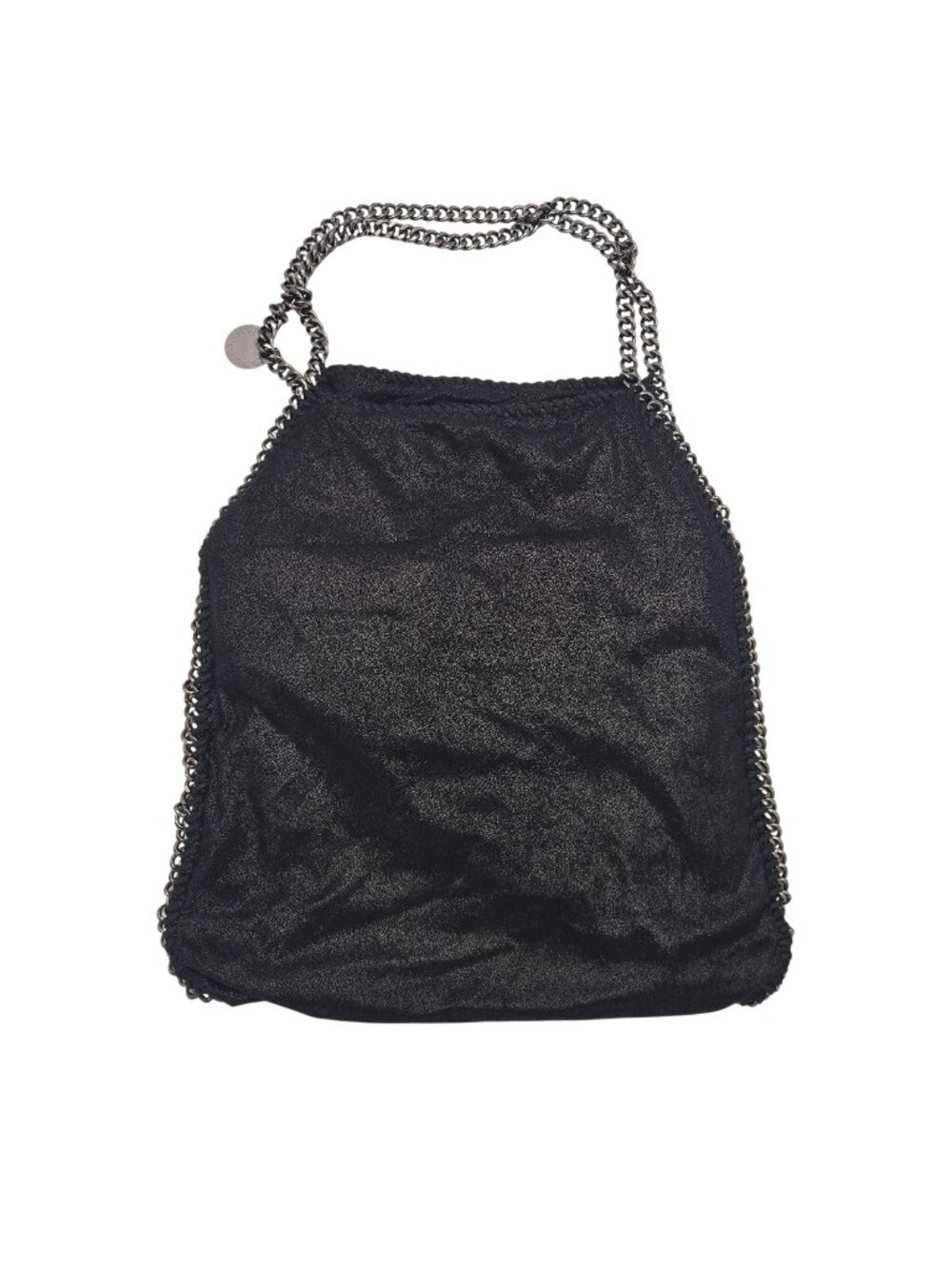 Stella McCartney Falabella Large Black Glitter Chain Tote Bag W/ Beige Interior